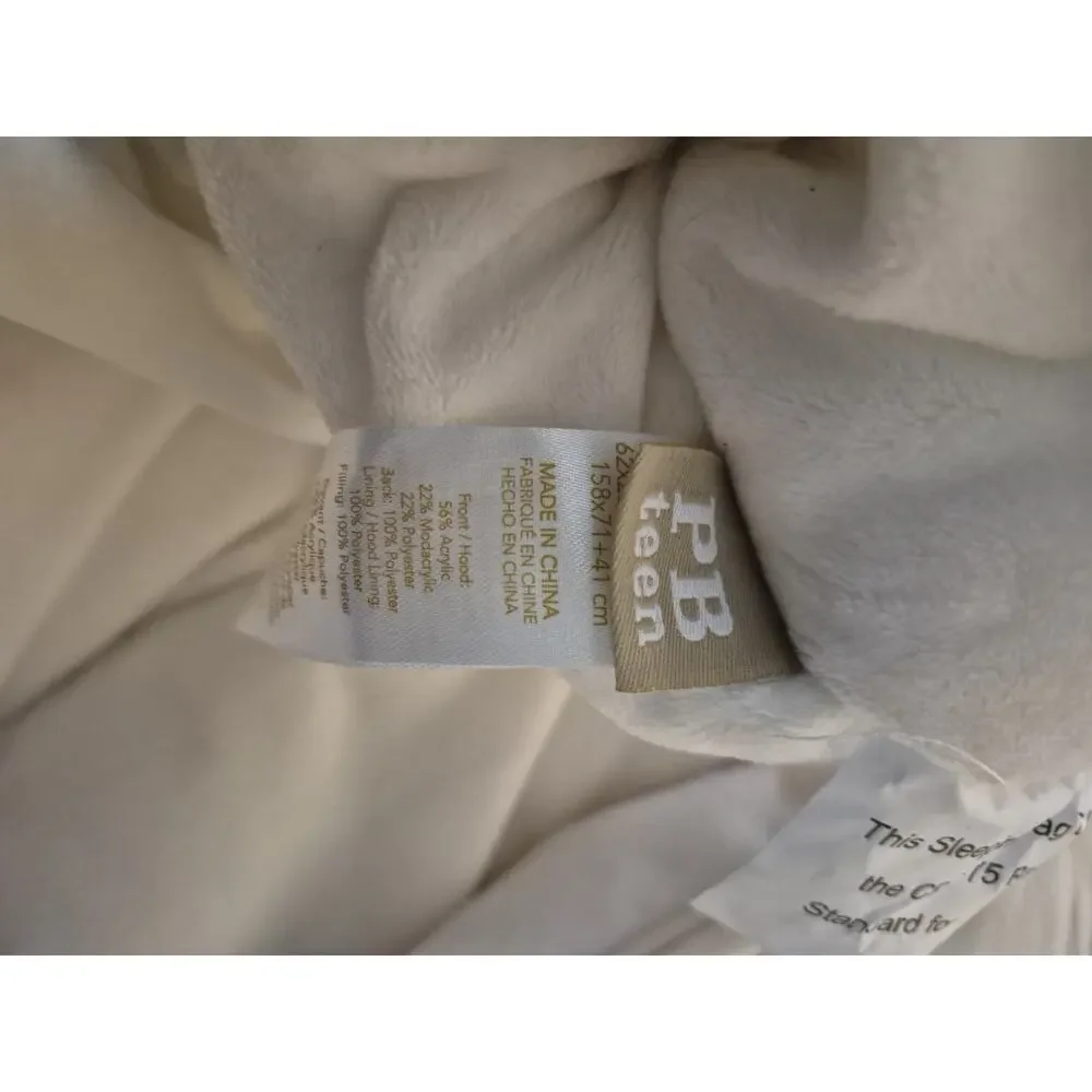 💥 Pottery Barn Teen Sleeping Bag Hooded Faux Fur Supremely Soft Zip Front